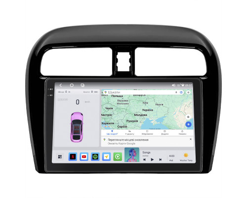 Штатная магнитола Lesko для Mitsubishi Mirage VI Рестайлинг 2015-2019 экран 9" 4/64 QLED CarPlay 4G Wi-Fi GPS 360 Prime