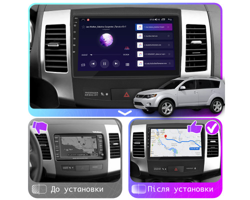 Штатная магнитола Lesko для Mitsubishi Outlander II 2005-2009 экран 9" 2/32Gb CarPlay 4G Wi-Fi GPS Prime