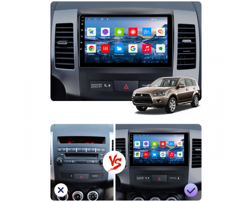 Штатная магнитола Lesko для Mitsubishi Outlander II 2005-2009 экран 9" 4/32Gb 4G Wi-Fi GPS Top