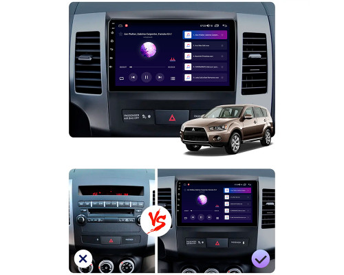 Штатная магнитола Lesko для Mitsubishi Outlander II Рестайлинг 2009-2013 экран 9" 2/32Gb CarPlay 4G Wi-Fi GPS Prime