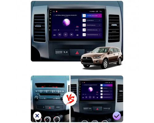 Штатная магнитола Lesko для Mitsubishi Outlander II Рестайлинг 2009-2013 экран 9" 4/64Gb CarPlay 4G Wi-Fi GPS Prime