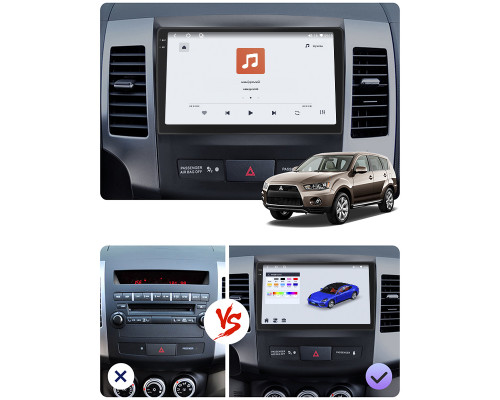 Штатная магнитола Lesko для Mitsubishi Outlander II Рестайлинг 2009-2013 экран 9" 4/64 QLED CarPlay 4G Wi-Fi GPS 360 Prime