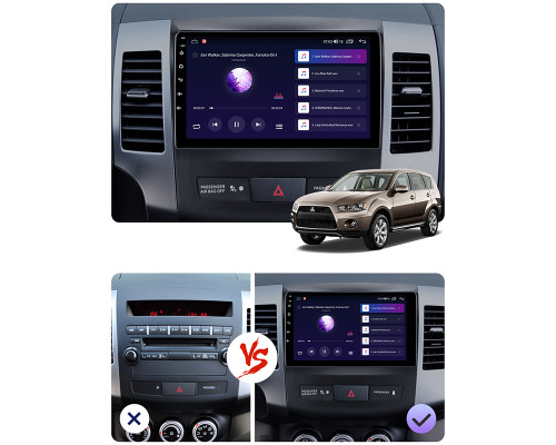 Штатная магнитола Lesko для Mitsubishi Outlander II Рестайлинг 2009-2013 экран 9" 6/128Gb 4G Wi-Fi GPS Top