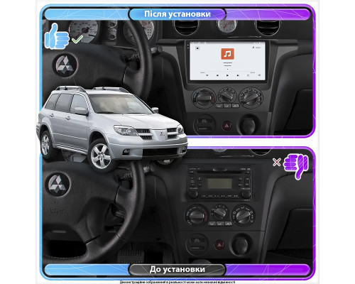 Штатная магнитола Lesko для Mitsubishi Outlander Left wheel 2003-2006 экран 9" 4/64 QLED CarPlay 4G Wi-Fi GPS 360 Prime