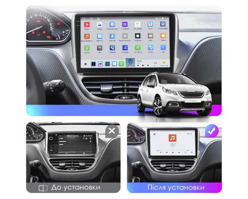 Штатная магнитола Lesko для Peugeot 2008 I 2013-2016 экран 10" 4/64 QLED CarPlay 4G Wi-Fi GPS 360 Prime