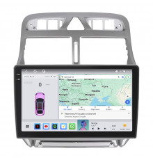 Штатная магнитола Lesko для Peugeot 307 I Рестайлинг 2005-2008 экран 9" 4/64 QLED CarPlay 4G Wi-Fi GPS 360 Prime