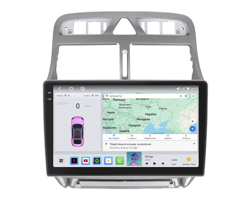 Штатная магнитола Lesko для Peugeot 307 I Рестайлинг 2005-2008 экран 9" 4/64 QLED CarPlay 4G Wi-Fi GPS 360 Prime