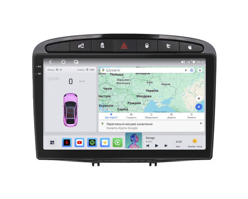 Штатная магнитола Lesko для Peugeot 308 I 2007-2011 экран 9" 4/64 QLED CarPlay 4G Wi-Fi GPS 360 Prime