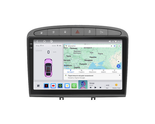 Штатная магнитола Lesko для Peugeot 308 I Рестайлинг 2011-2015 экран 9" 4/64 QLED CarPlay 4G Wi-Fi GPS 360 Prime