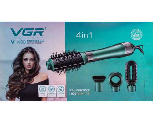 Фен-щітка 4в1 з насадками, 1000 Вт професійний VGR HP-V-493