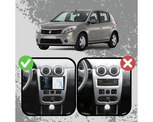 Штатная магнитола Lesko для Renault Sandero I 2009-2014 экран 9" 2/32Gb 4G Wi-Fi GPS Top