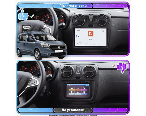 Штатная магнитола Lesko для Dacia Dokker I ver 2 2012-2017 экран 9" 4/64 QLED CarPlay 4G Wi-Fi GPS 360 Prime