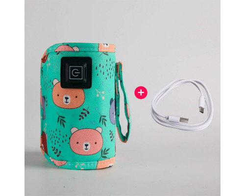 Портативный подогреватель N-009 Bear для детской бутылочки USB цифровой дисплей Green