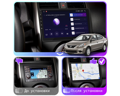 Штатная магнитола Lesko для Nissan Versa II 2012-2014 экран 9" 2/32Gb CarPlay 4G Wi-Fi GPS Prime