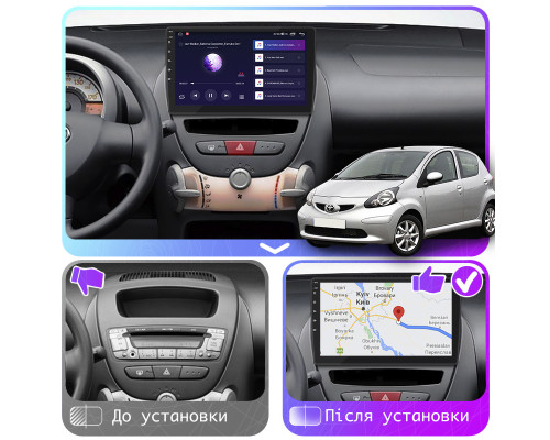 Штатная магнитола Lesko для Toyota Aygo I 2005-2009 экран 10" 2/32Gb CarPlay 4G Wi-Fi GPS Prime