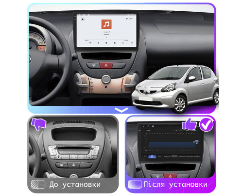 Штатная магнитола Lesko для Toyota Aygo I 2005-2009 экран 10" 4/64 QLED CarPlay 4G Wi-Fi GPS 360 Prime