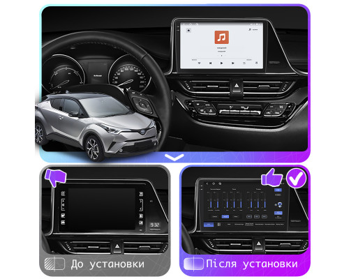 Штатная магнитола Lesko для Toyota C-HR I 2016-2019 экран 9" 4/64 QLED CarPlay 4G Wi-Fi GPS 360 Prime