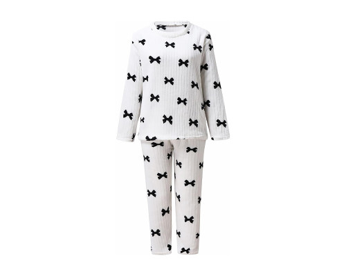 Комплект женской пижамы 2023 Bow рубашка с длинным рукавом и штанами фланелевая теплая M