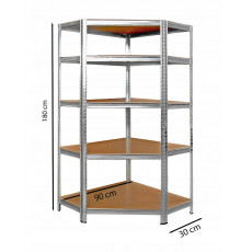 Металлический угловой стеллаж 180x30x90 5 полок (серый)