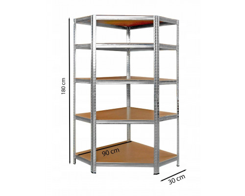 Металлический угловой стеллаж 180x30x90 5 полок (серый)