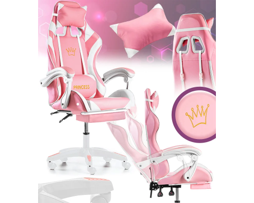 Кресло геймерское G1136 розовое с подставкой для ног