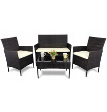 Комплект мебели из ротанга (Диван + 2 кресла + стол) для сада кафе террасы, Коричневый