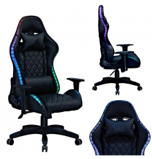 Геймерское компьютерное кресло с RGB-подсветкой, 2 подушками и регулировкой угла наклона спинки, Черный (G400)