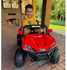 Детский электромобиль ДЖИП БАГГИ двухместный (4 двигателя, пульт, свет, музыка), Красный