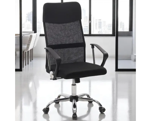 Компьютерное кресло Primaveo с эргономичной спинкой, для дома и офиса | Эко-кожа + сетка, Черное