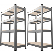 Набор из 2-х металлических стеллажей (150 x 70 x 30 см) 4 полки, погрузка - 150 кг на полку, Серый