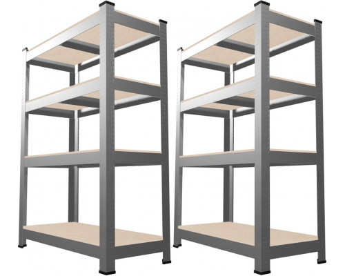 Набор из 2-х металлических стеллажей (150 x 70 x 30 см) 4 полки, погрузка - 150 кг на полку, Серый