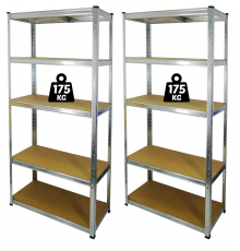 Набор из 2-х металлических стеллажей (180 x 90 x 30 см) 5 полок, нагрузка - 175 кг на полку, Серый