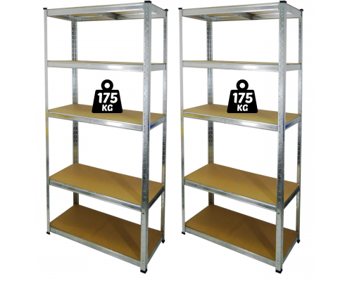 Набор из 2-х металлических стеллажей (180 x 90 x 30 см) 5 полок, нагрузка - 175 кг на полку, Серый