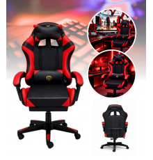 Геймерское кресло Primaveo с эргономичными подушками и выдвижной подставкой для ног, Черный/Красный
