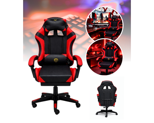 Геймерское кресло Primaveo с эргономичными подушками и выдвижной подставкой для ног, Черный/Красный