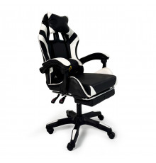 Геймерское кресло Primaveo с эргономичными подушками и выдвижной подставкой для ног, Черный/Белый