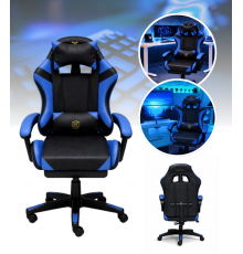 Геймерское кресло Primaveo с эргономичными подушками и выдвижной подставкой для ног, Черный/Синий