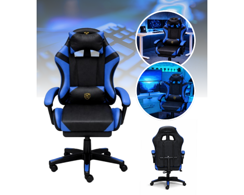 Геймерское кресло Primaveo с эргономичными подушками и выдвижной подставкой для ног, Черный/Синий
