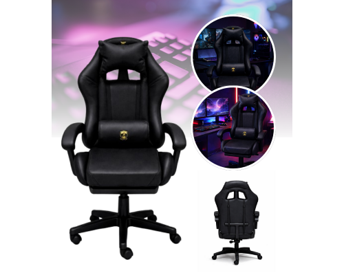 Геймерское кресло Primaveo с эргономичными подушками и выдвижной подставкой для ног, Черный