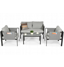 Комплект садовой мебели IBIZA eDomator на 4 человека, металлический, с серыми подушками (Польша)