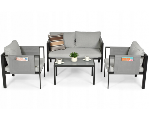 Комплект садовой мебели IBIZA eDomator на 4 человека, металлический, с серыми подушками (Польша)
