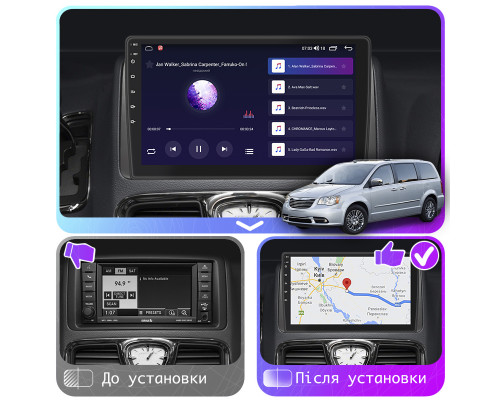 Штатная магнитола Lesko для Chrysler Voyager V Рестайлинг 2011-2016 экран 9" 6/128Gb 4G Wi-Fi GPS Top
