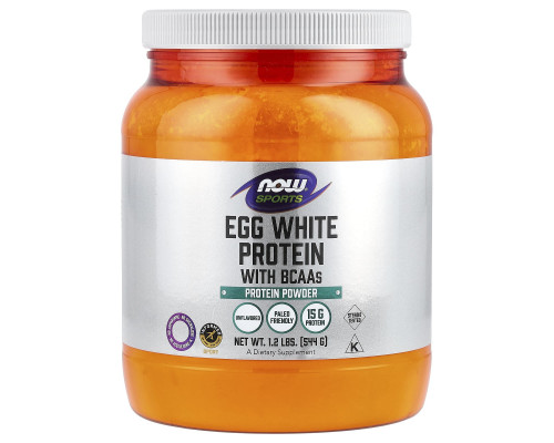 Яєчний протеїн із BCAA, Egg White Protein with BCAAs, NOW Foods, Sports, порошок, без смаку, 544 г