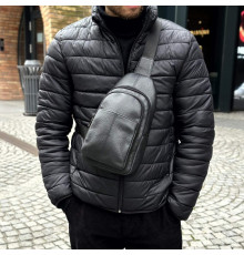 Мужская кожаная сумка слинг Вермонд черная