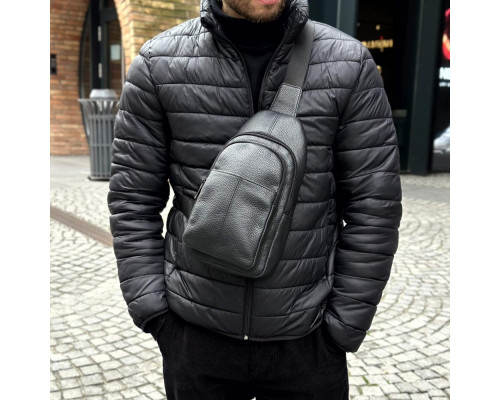 Мужская кожаная сумка слинг Вермонд черная