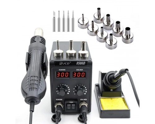 Паяльна станція JCD 750W 8586D з феном (жала I, B, K, 2.4D, 3C)
