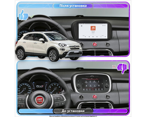 Штатная магнитола Lesko для Fiat 500X I Рестайлинг 2018-н.в. экран 9" 4/64 QLED CarPlay 4G Wi-Fi GPS 360 Prime