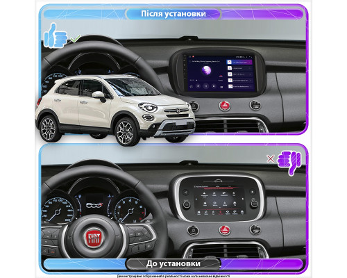 Штатная магнитола Lesko для Fiat 500X I Рестайлинг 2018-н.в. экран 9" 6/128Gb 4G Wi-Fi GPS Top