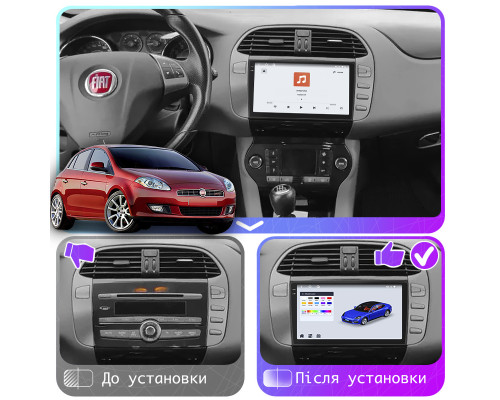 Штатная магнитола Lesko для Fiat Bravo II 2007-2014 экран 9" 4/64 QLED CarPlay 4G Wi-Fi GPS 360 Prime