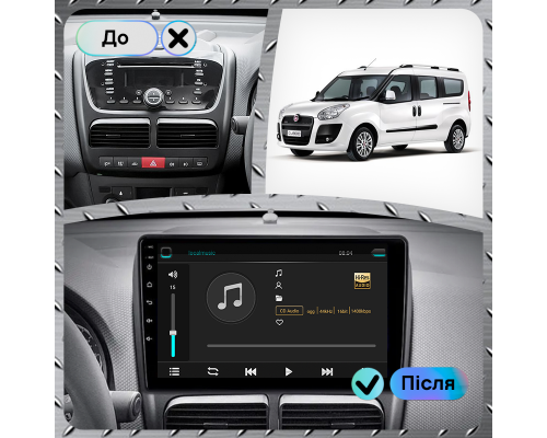 Штатная магнитола Lesko для Fiat Doblo II 2009-2015 экран 10" 2/32Gb Wi-Fi GPS Base